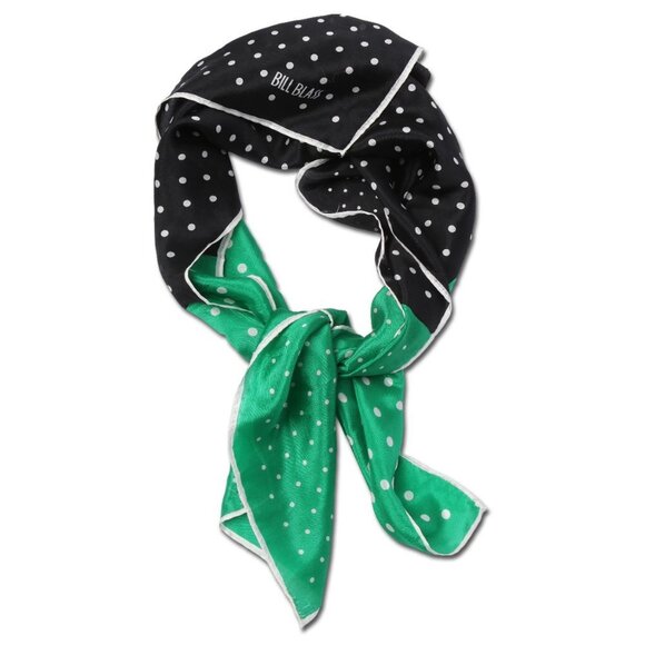 Vintage BILL BLASS Silk Polka Dot Scarf Black Green White Designer Tie Square - Picture 4 of 7